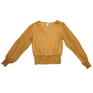 Joie Mustard Yellow V-Neck Blouse Womens S Long Sleeve Smocked Waist NWOT